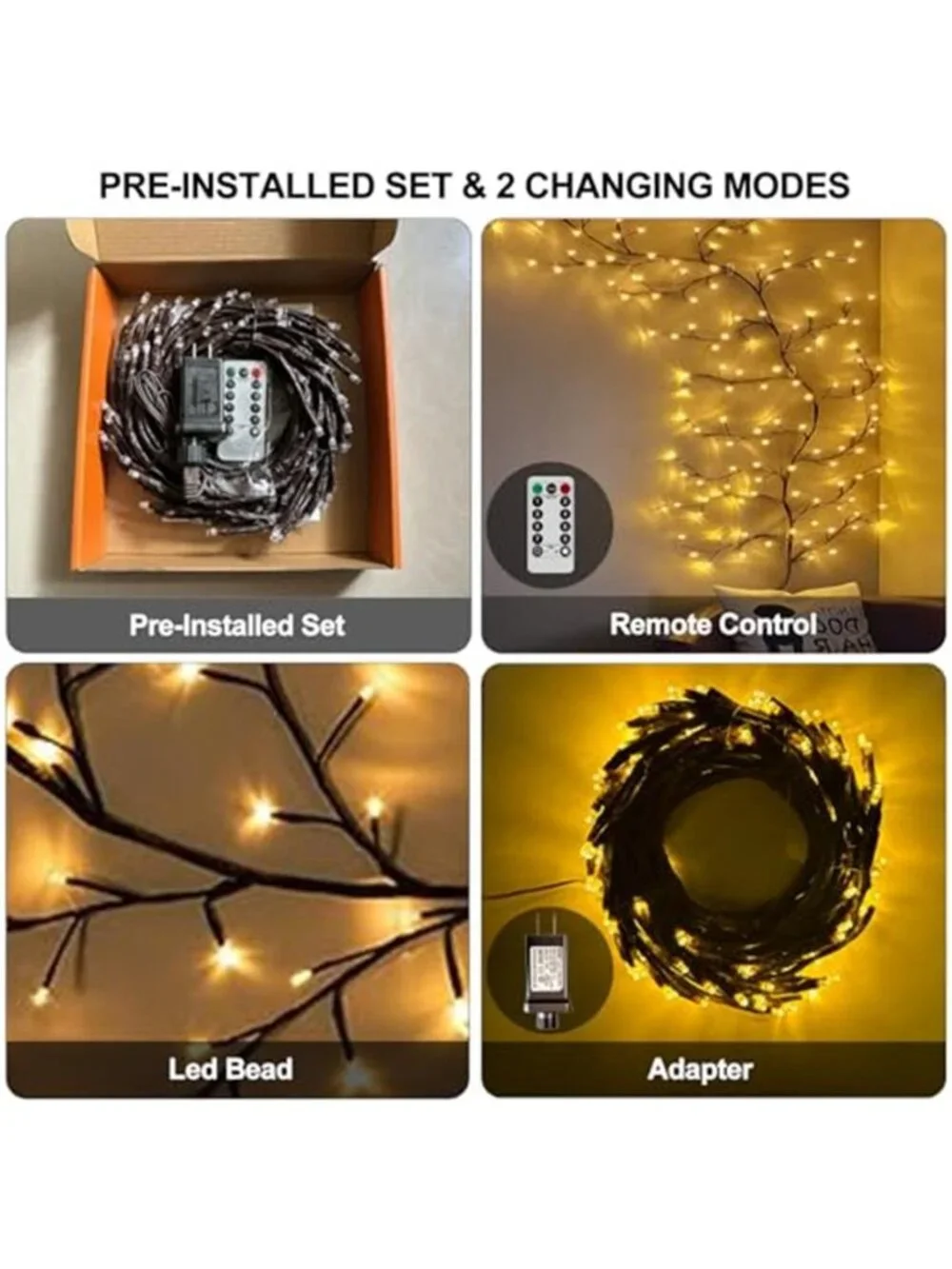 Lighted Willow Vine Branch Lights LED Wall Decor Remote Timer Warm White 144 LED